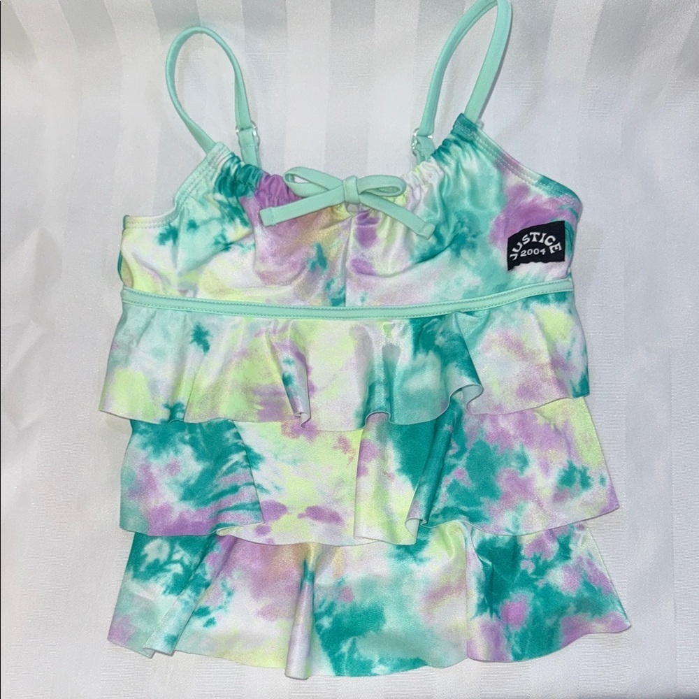 Justice Girl Tie-Dye Tankini Camisole Top with Ruffles Size S (7/8)